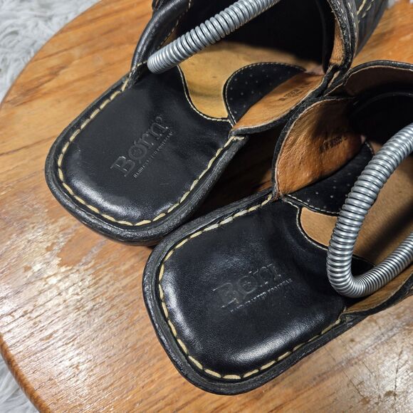 Vintage Y2K Born Womens Size 9/40.5 Chunky Platform Mules Black Leather Shoes - Picture 9 of 11